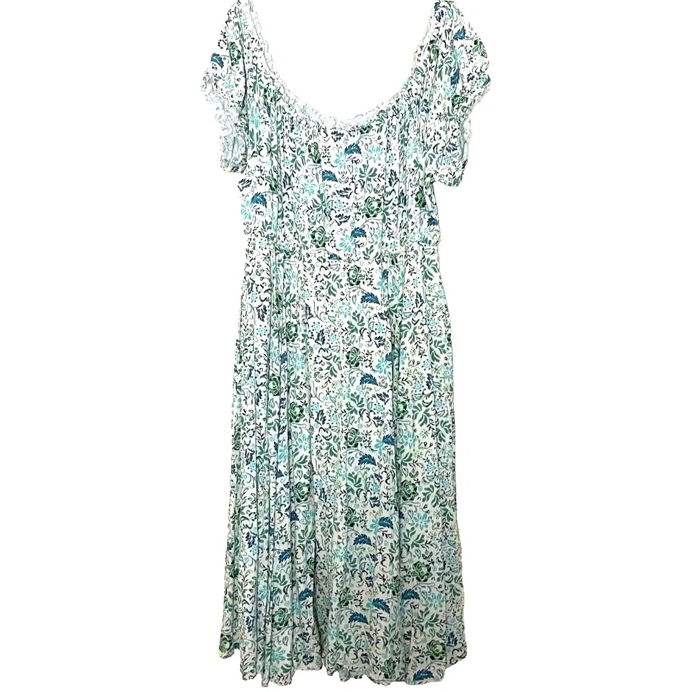 Torrid Off-Shoulder Midi Dress 3X Short Sleeves Ditzy Floral Cottagecore Peasant - Picture 5 of 14